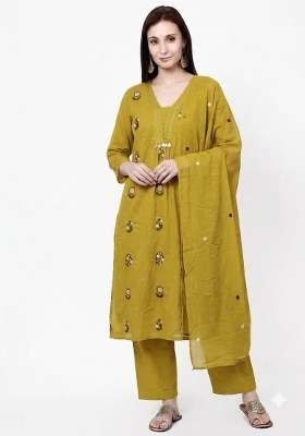 Lime Embroidery Cotton Kurta Set