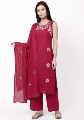 Pink Embroidery Cotton Kurta Set