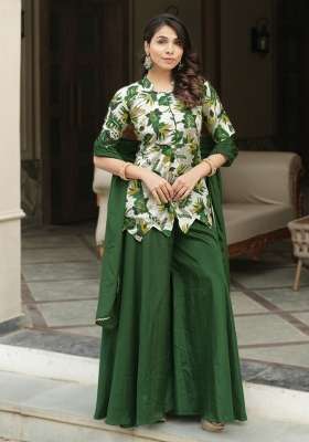Green Embroidery Chinon Palazzo Set