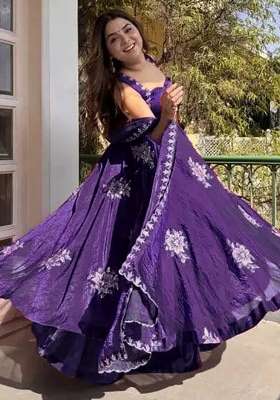 Purple Embroidery Silk Kurta Set