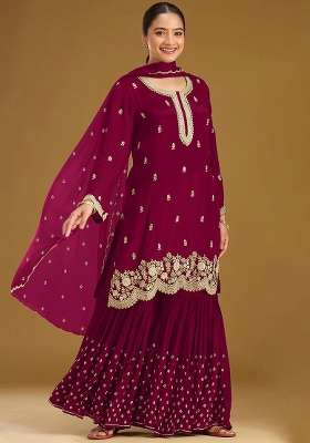 Magenta Embroidery Georgette Kurta Set