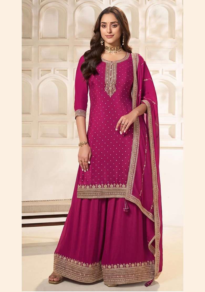 Pink Embroidery Silk Kurta Set - Indya