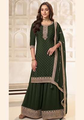 Green Embroidery Silk Kurta Set