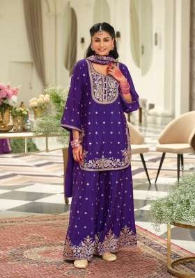 Purple Embroidery Chinon Kurta Set