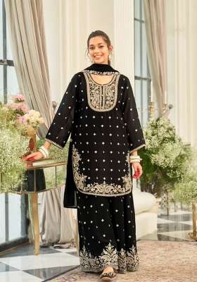 Black Embroidery Chinon Kurta Set
