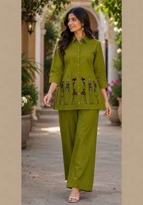 Green Embroidery Cotton Kurta Set