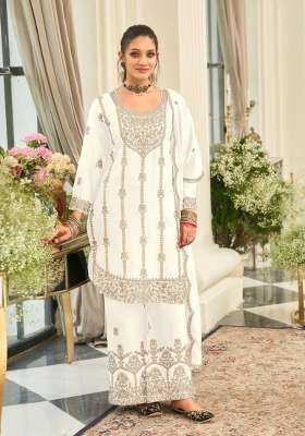 White Embroidery Chinon Kurta Set