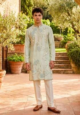 Sky Blue Embroidery Tissue Straight Kurta Set