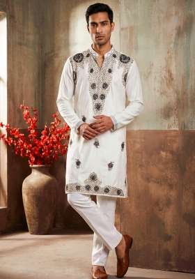 White Embroidery Armani Straight Kurta Set
