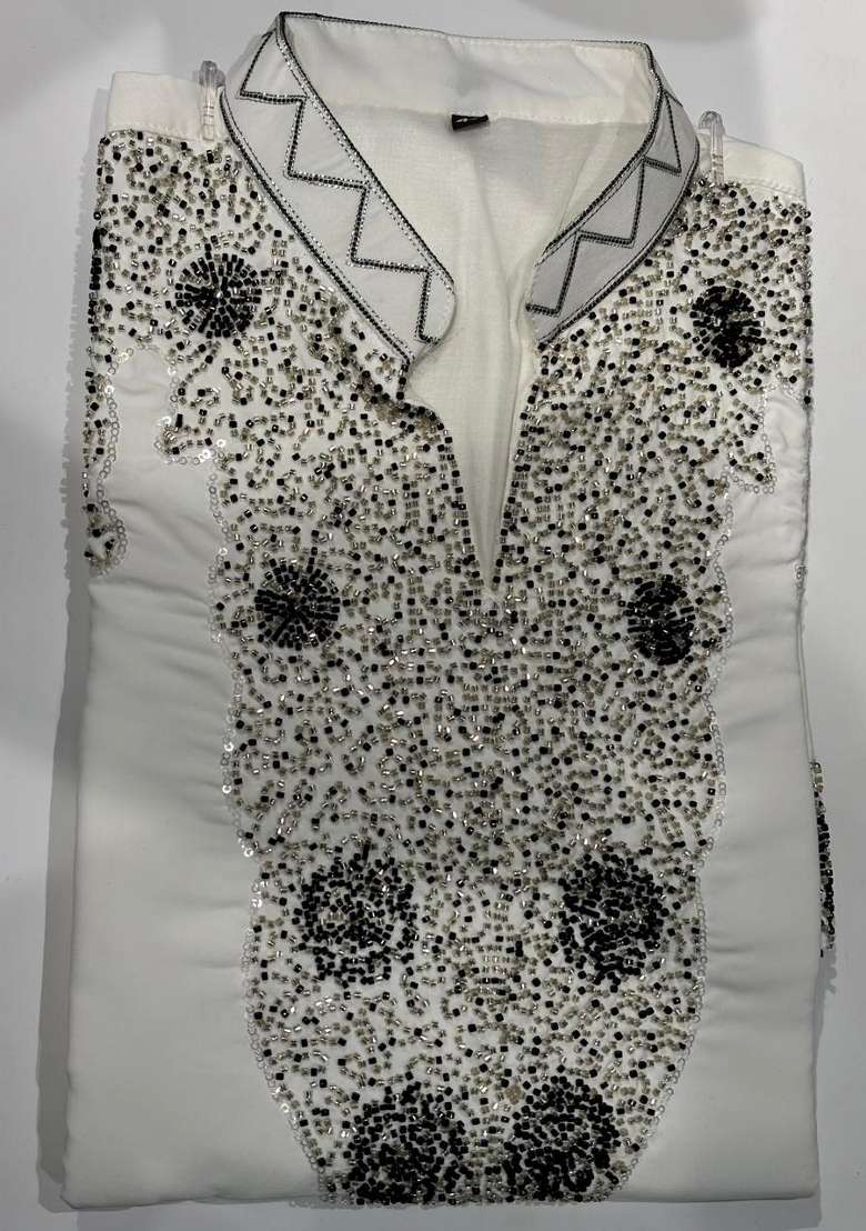 White Embroidery Armani Straight Kurta Set - Indya