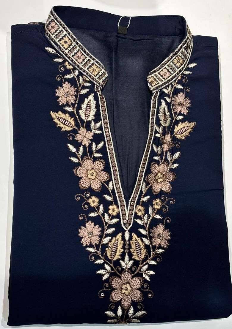 Navy Blue Embroidery Armani Straight Kurta Set - Indya