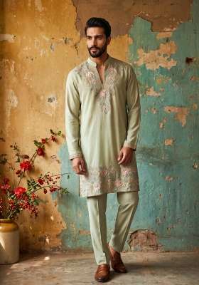 Light Green Embroidery Georgette Straight Kurta Set