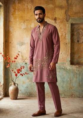 Peach Embroidery Armani Straight Kurta Set