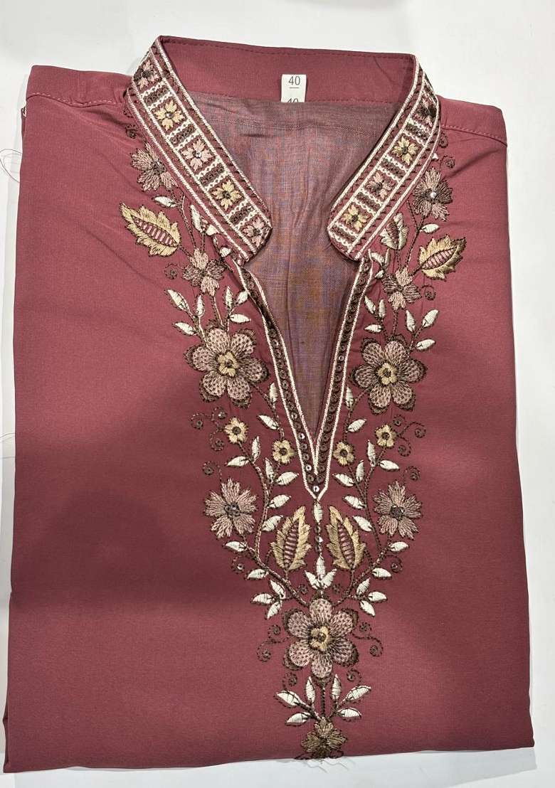 Peach Embroidery Armani Straight Kurta Set - Indya