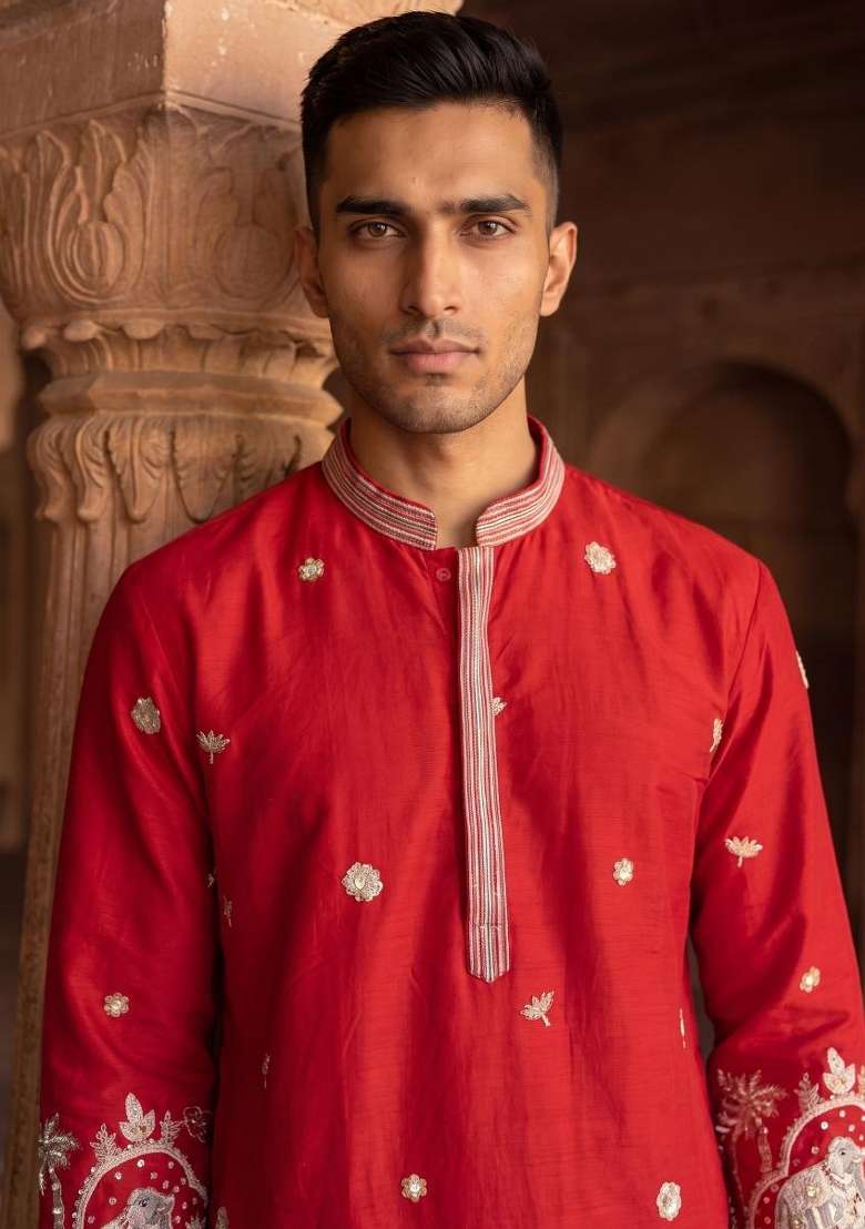 Rani Pink Embroidery Cotton Straight Kurta Set - Indya