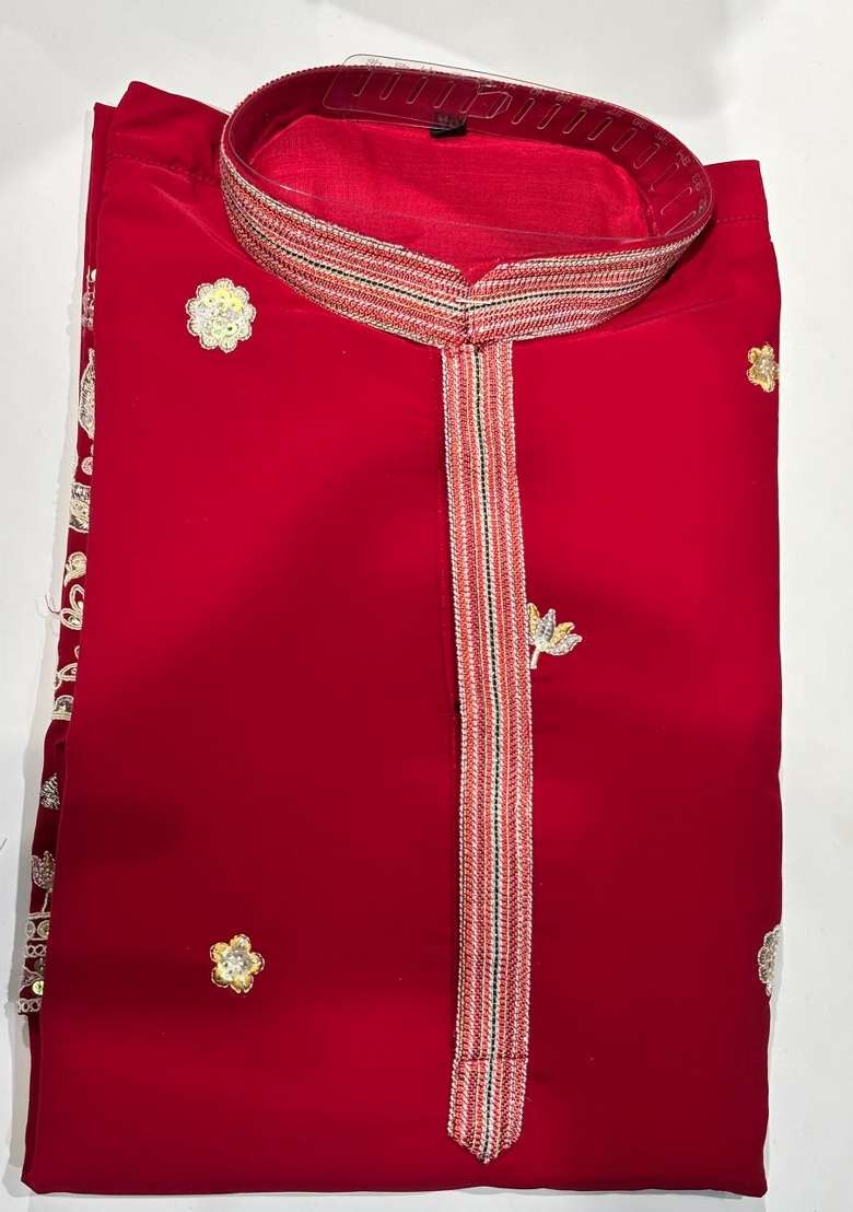 Rani Pink Embroidery Cotton Straight Kurta Set - Indya