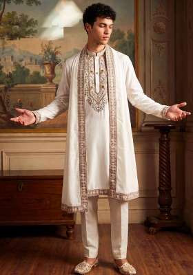 Cream Embroidery Armani Straight Kurta Set