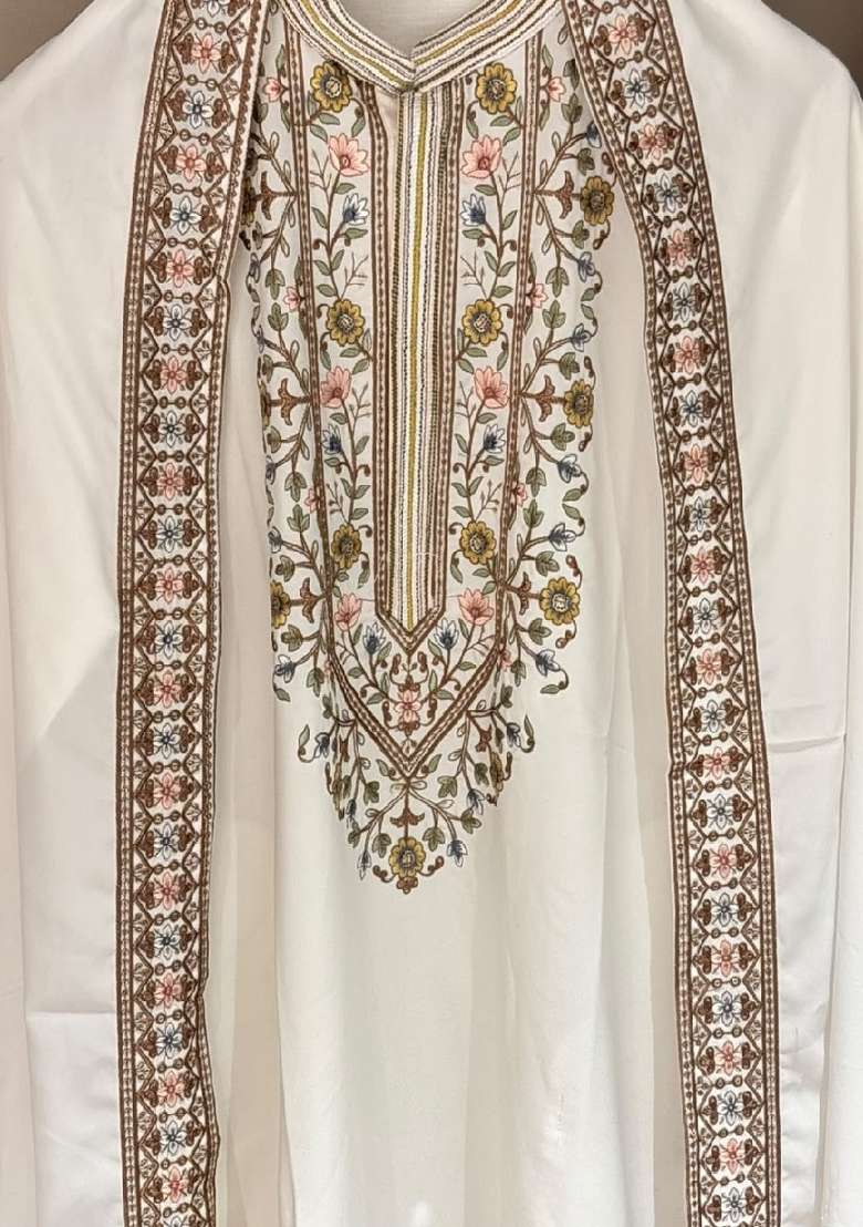 Cream Embroidery Armani Straight Kurta Set - Indya