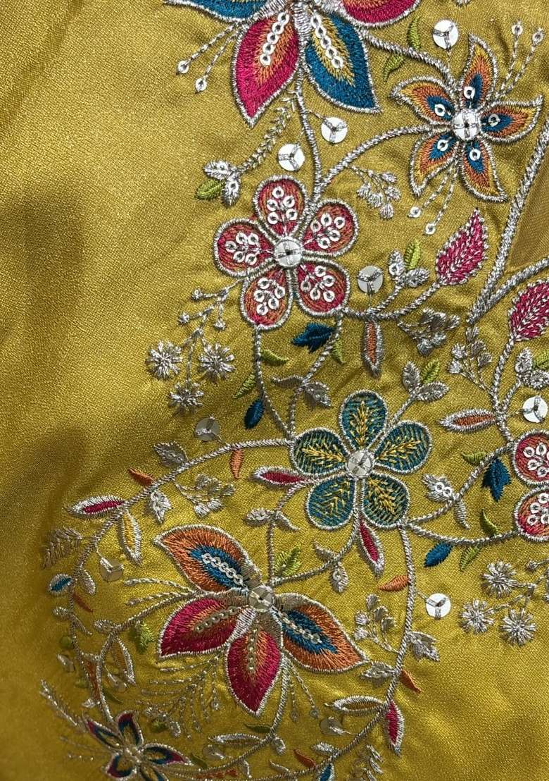 Yellow Embroidery Shimmer Straight Kurta Set - Indya