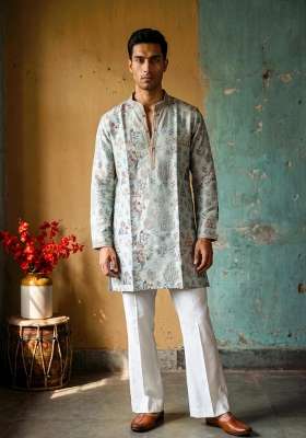 Grey Embroidery Tissue Straight Kurta Set