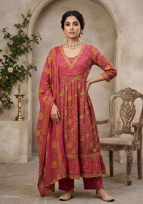 Pink Printed Cotton Kurta Set