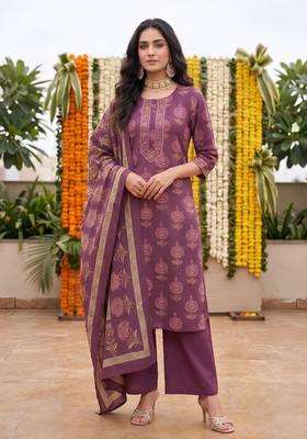 Burgundy Printed Cotton Kurta Set