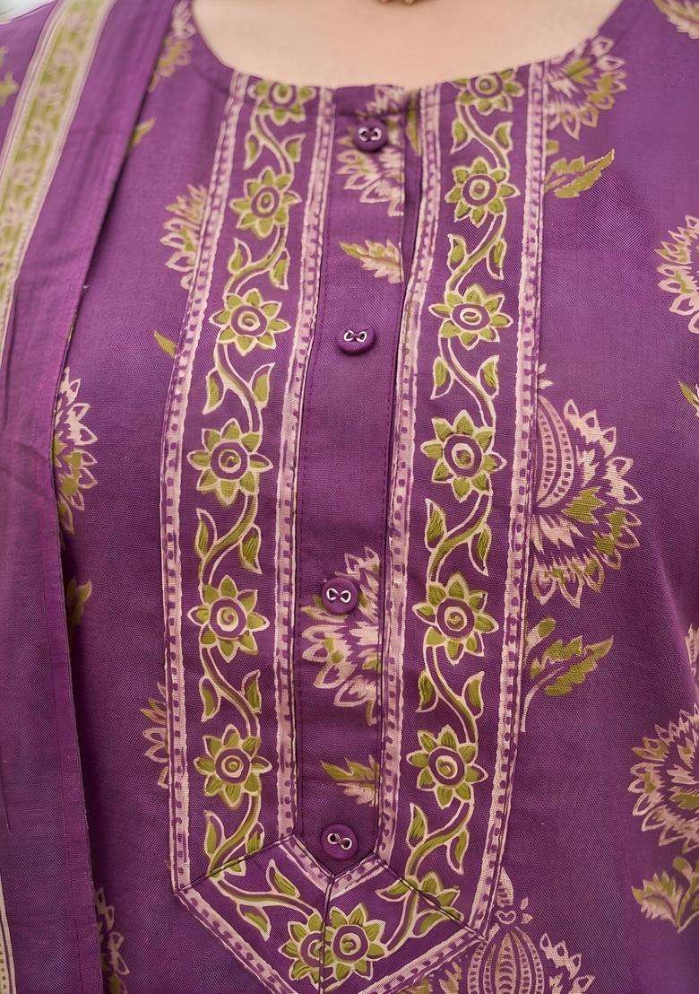Burgundy Printed Cotton Kurta Set - Indya