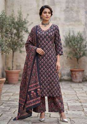 Blue Printed Cotton Kurta Set