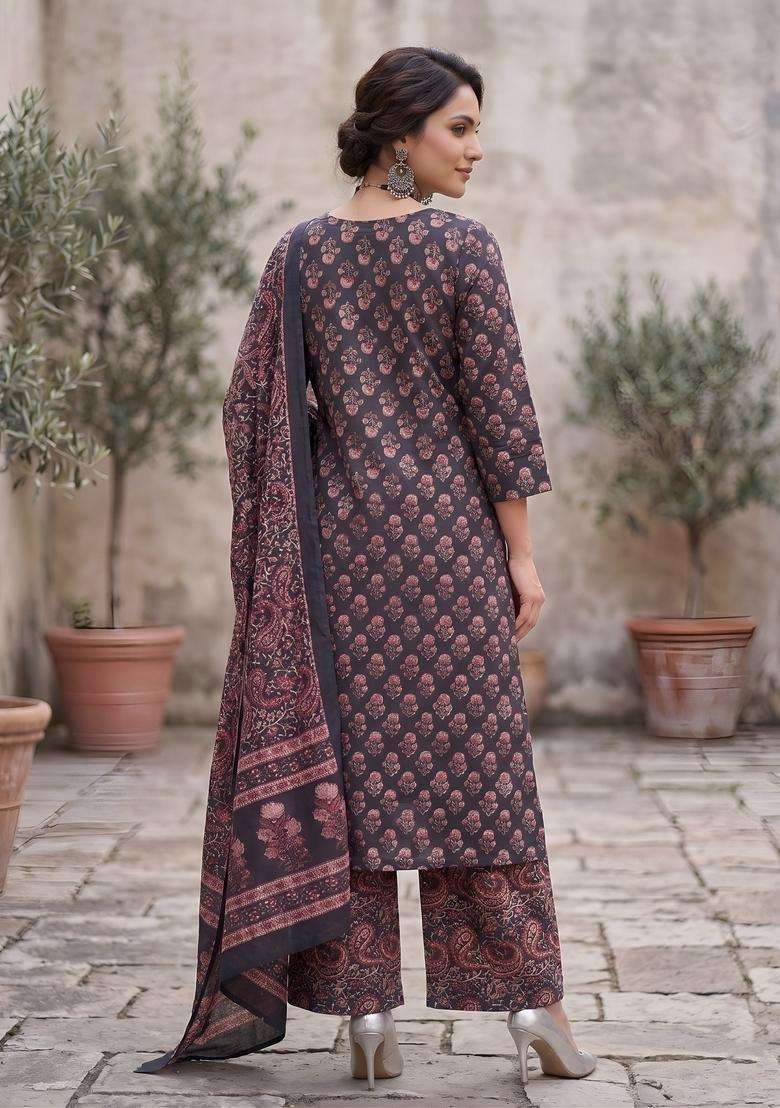 Blue Printed Cotton Kurta Set - Indya