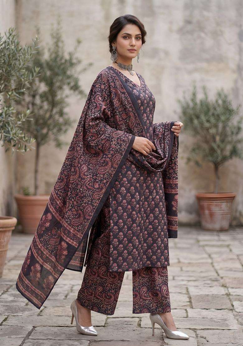 Blue Printed Cotton Kurta Set - Indya