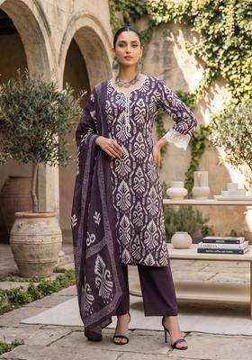 Purple Printed Cotton Kurta Set