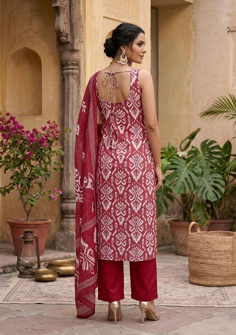 Pink Printed Cotton Kurta Set - Indya