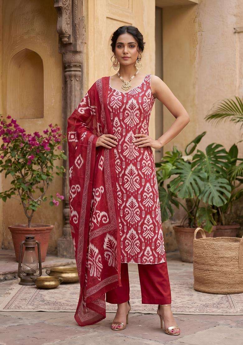 Pink Printed Cotton Kurta Set - Indya