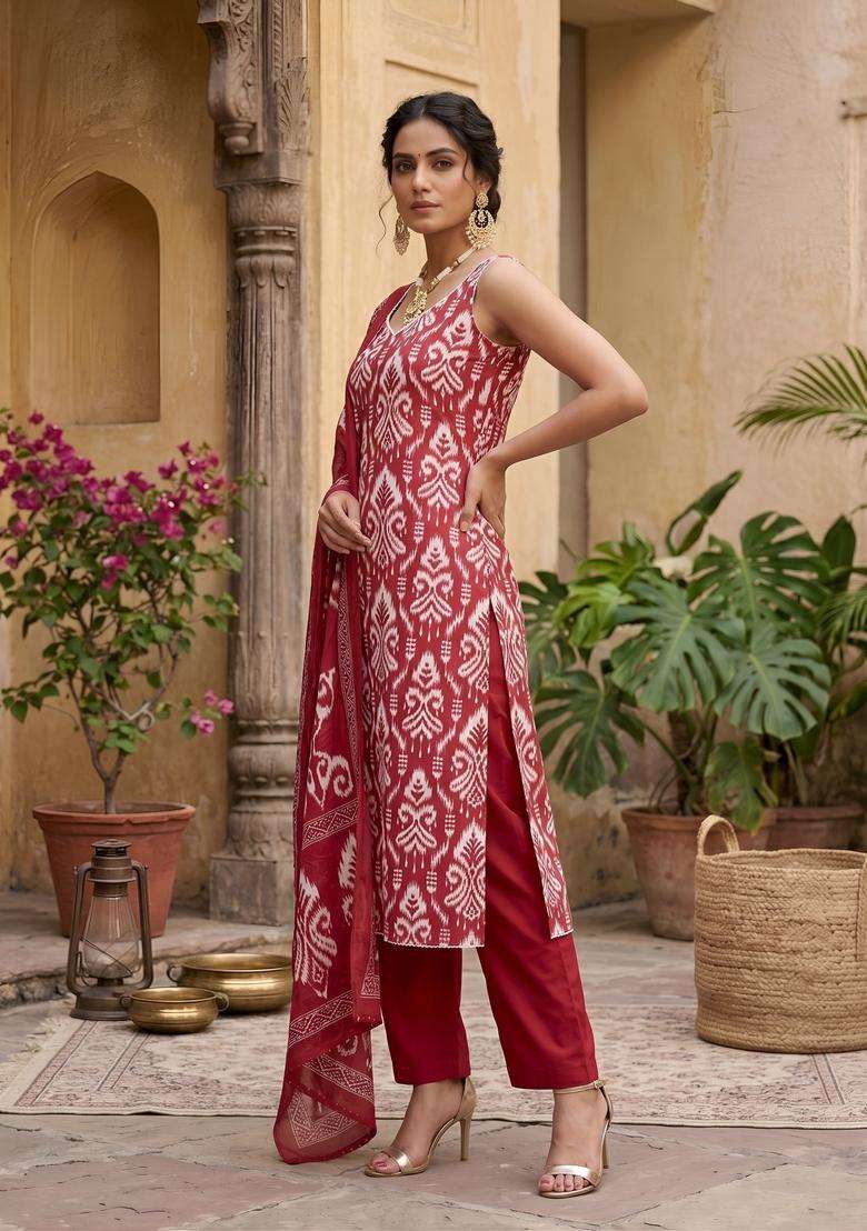 Pink Printed Cotton Kurta Set - Indya