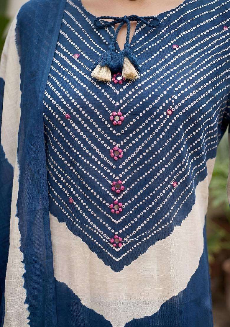 Blue Printed Cotton Kurta Set - Indya