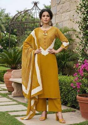 Yellow Printed Cotton Kurta Set