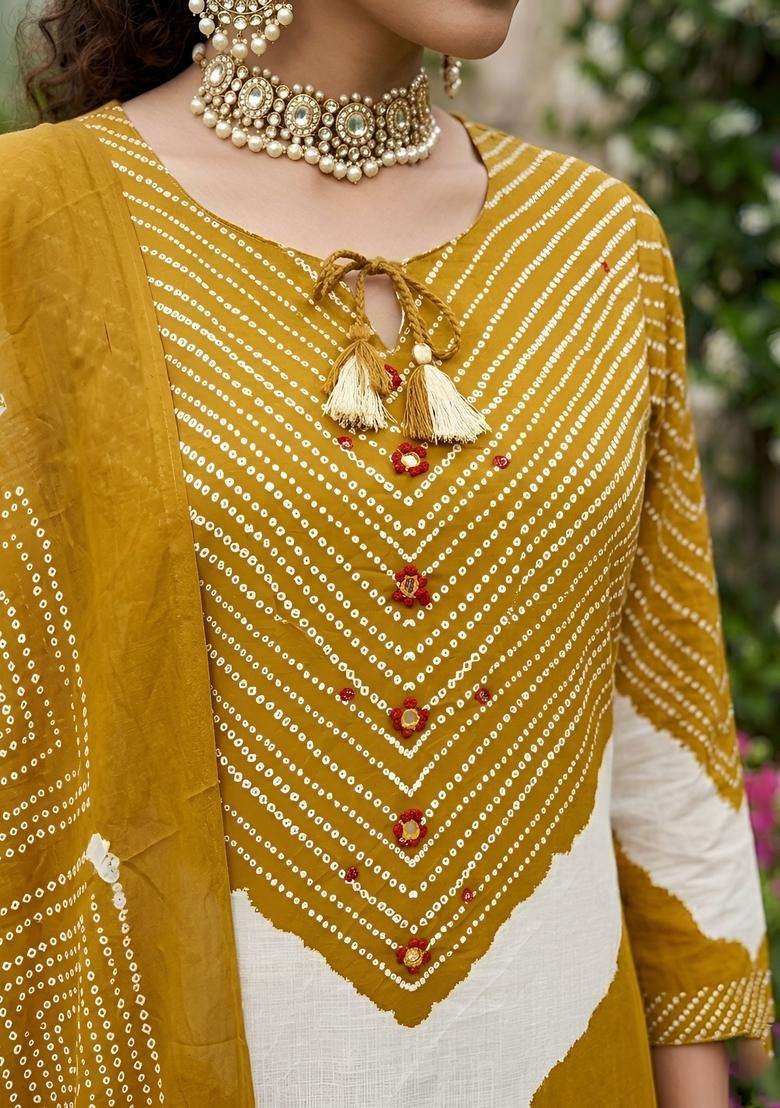 Yellow Printed Cotton Kurta Set - Indya