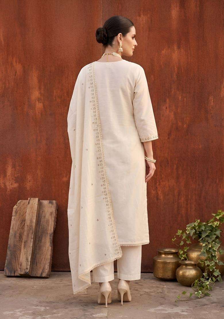 Beige Printed Cotton Kurta Set - Indya