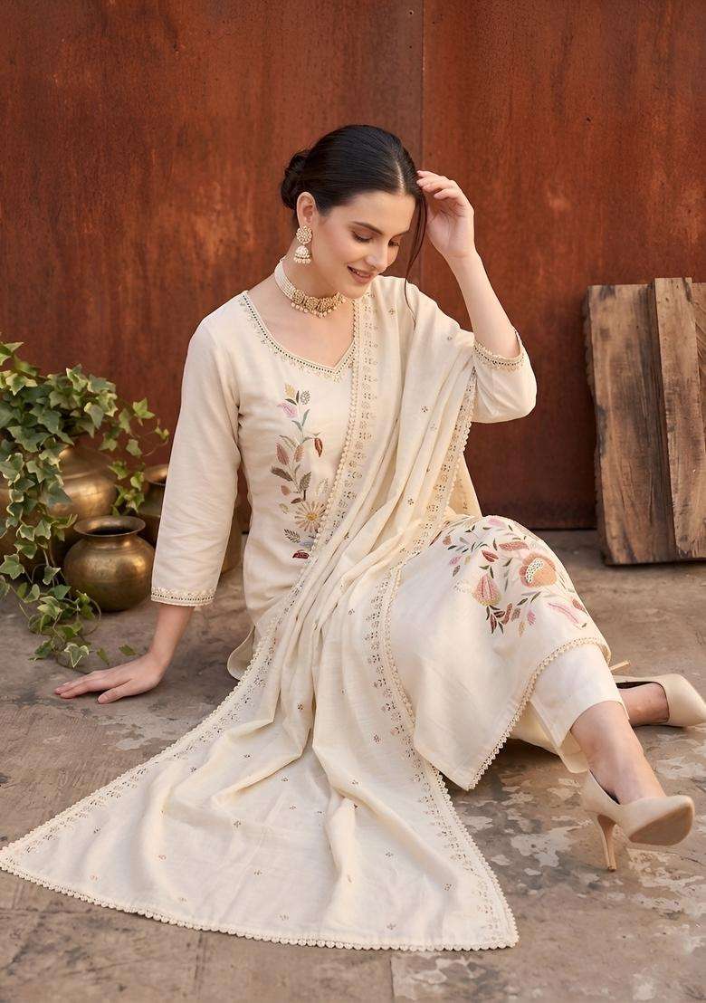 Beige Printed Cotton Kurta Set - Indya