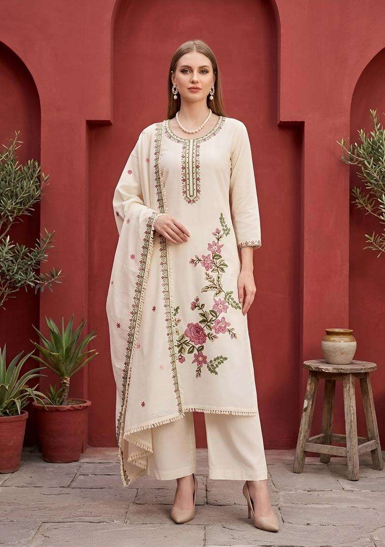 Beige Printed Cotton Kurta Set - Indya