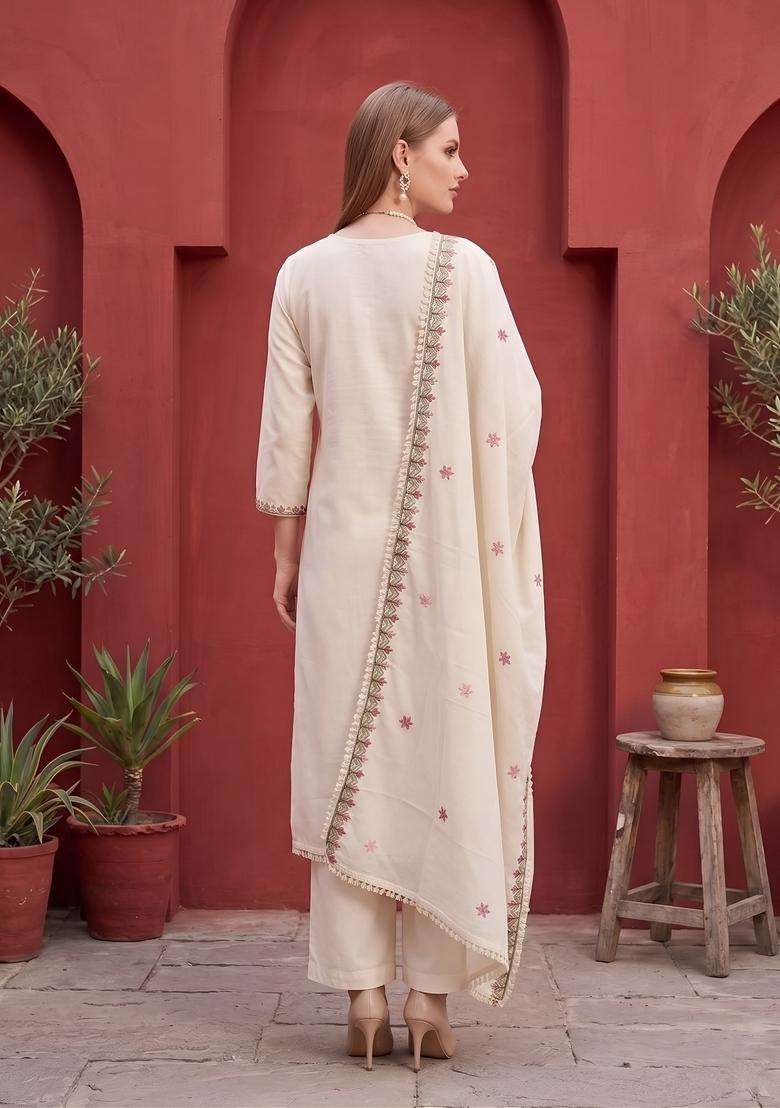 Beige Printed Cotton Kurta Set - Indya