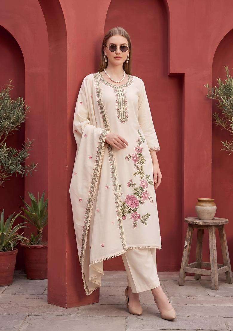 Beige Printed Cotton Kurta Set - Indya