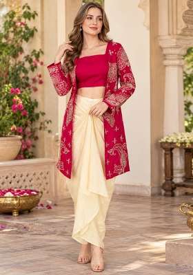 Red Embroidery Silk Kurta Set