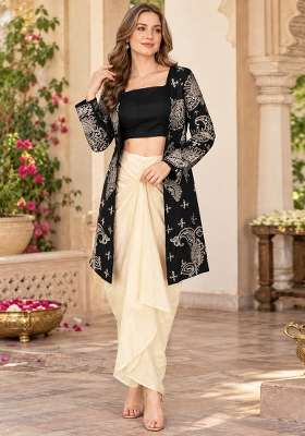 Black Embroidery Silk Kurta Set