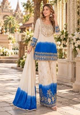 Navy Blue Embroidery Georgette Kurta Set