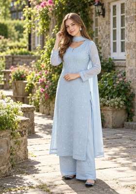 Light Blue Embroidery Georgette Kurta Set