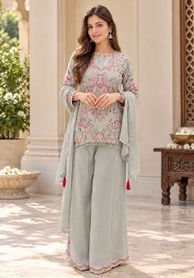 Grey Embroidery Georgette Kurta Set