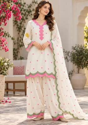 White Embroidery Chanderi Kurta Set