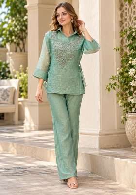 Sea Green Handmade Silk Kurta Set