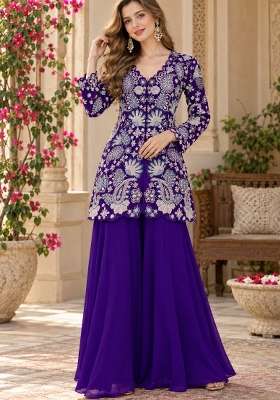 Violet Embroidery Georgette Kurta Set